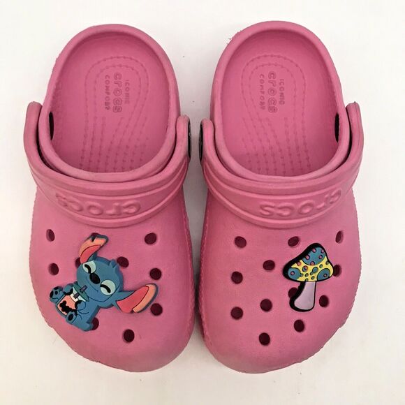 Crocs Iconic Comfort Clogs Unisex Childs C 8 Pink Jibbitz Waterproof Sandals - Picture 6 of 12